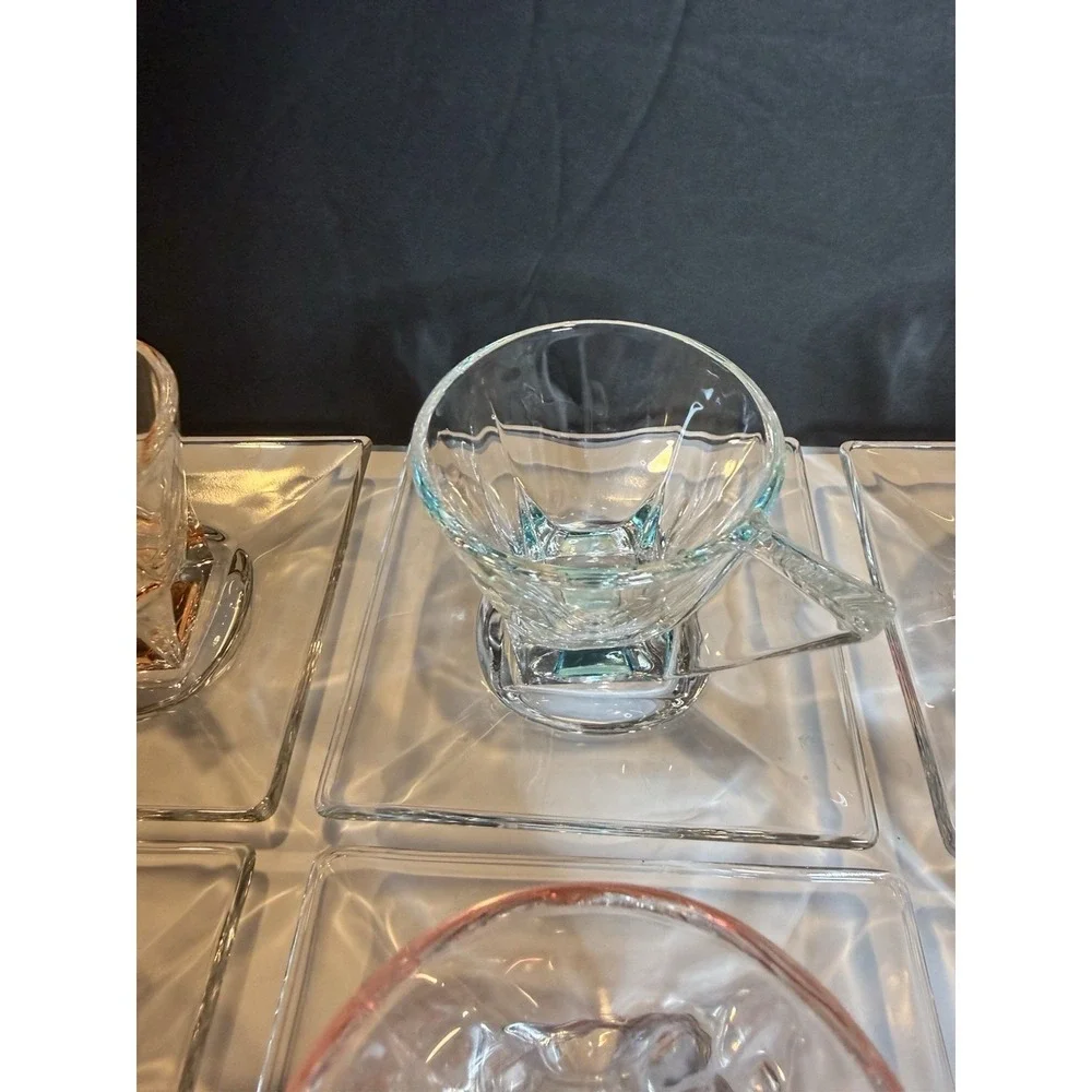 RCR Fusion Italian Crystal Espresso Cups & Square Saucers Set of 6 Italy